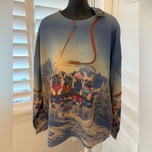 ❄️🚠🐾 Joli Clothes Women’s Print Frenchie French Bulldog Ski Sweater Size XL